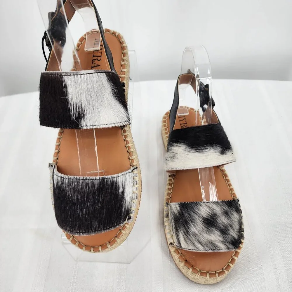 MYRA BAG Mignon Espadrille Hair-On Black & White Western‎ Sandals 6-10 NWT